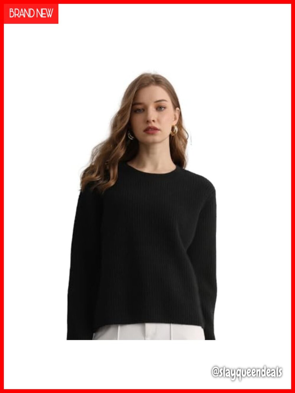 Cashmere Crewneck Ribbed Long Sleeve Pullover Sweater